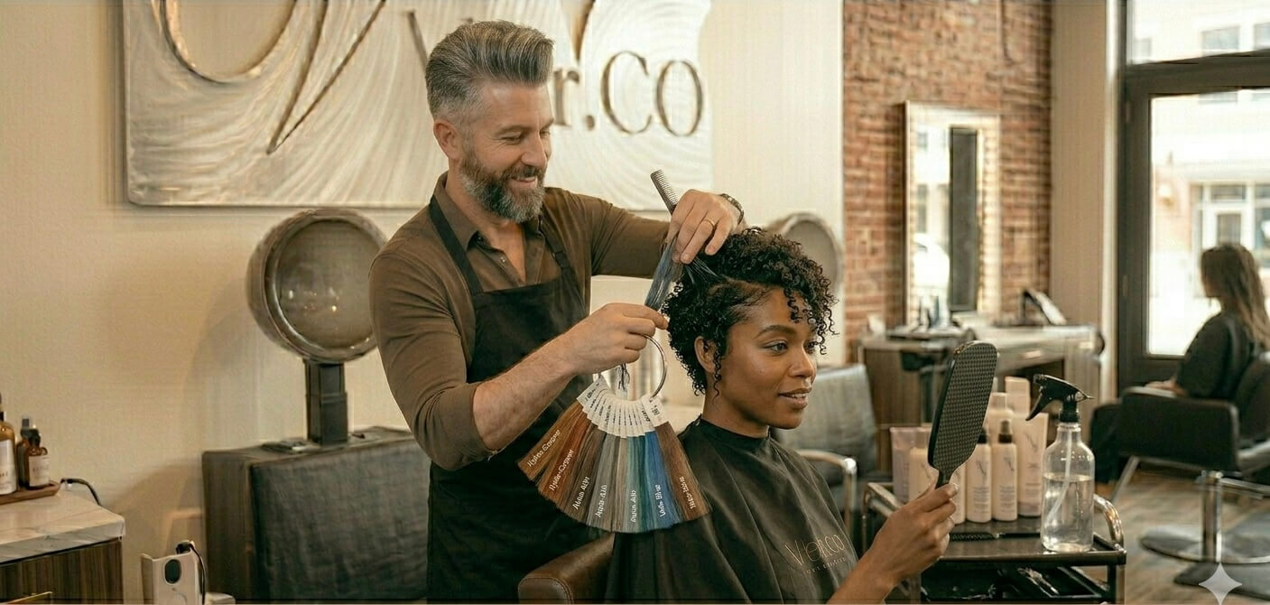 Color ring consultation — matching client's ideal shade before application