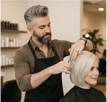 Precision shear cut — clean scissor technique on a structured haircut
